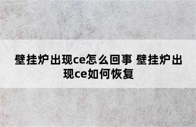 壁挂炉出现ce怎么回事 壁挂炉出现ce如何恢复